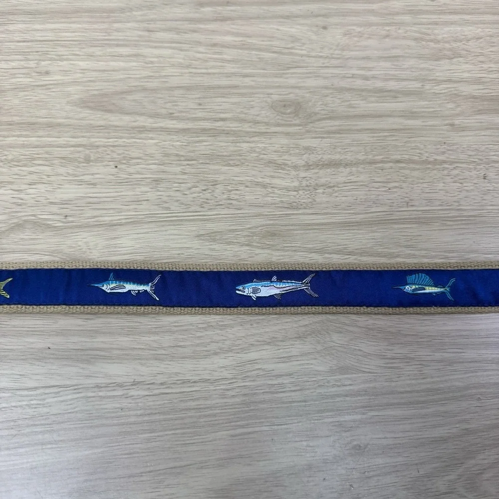 Leather Canvas Golf Belt  Boy's Size 26 Mahi Saltwater Fish Print Fishing Youth